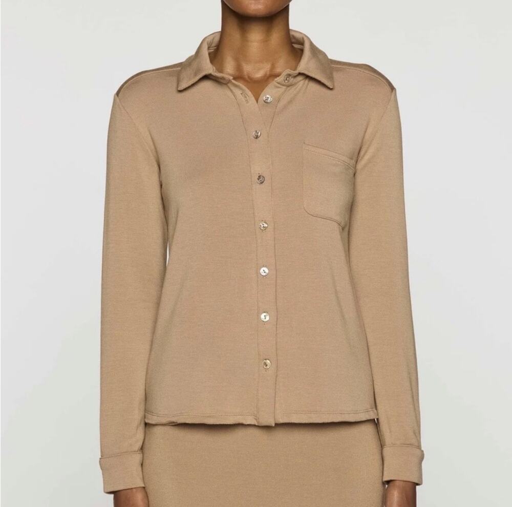 Bleusalt The Classic Button Front Shirt Camel Tan Brown 4 XL